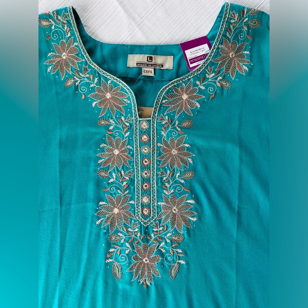 Parshwa Art NEW Indian Embroidered Embellished Tunic Long Sleeve Blouse Top - Picture 7 of 8